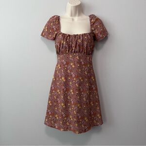 Cloud & Sky Mocha Ditsy Floral Backless Milkmaid Style Dress Size S